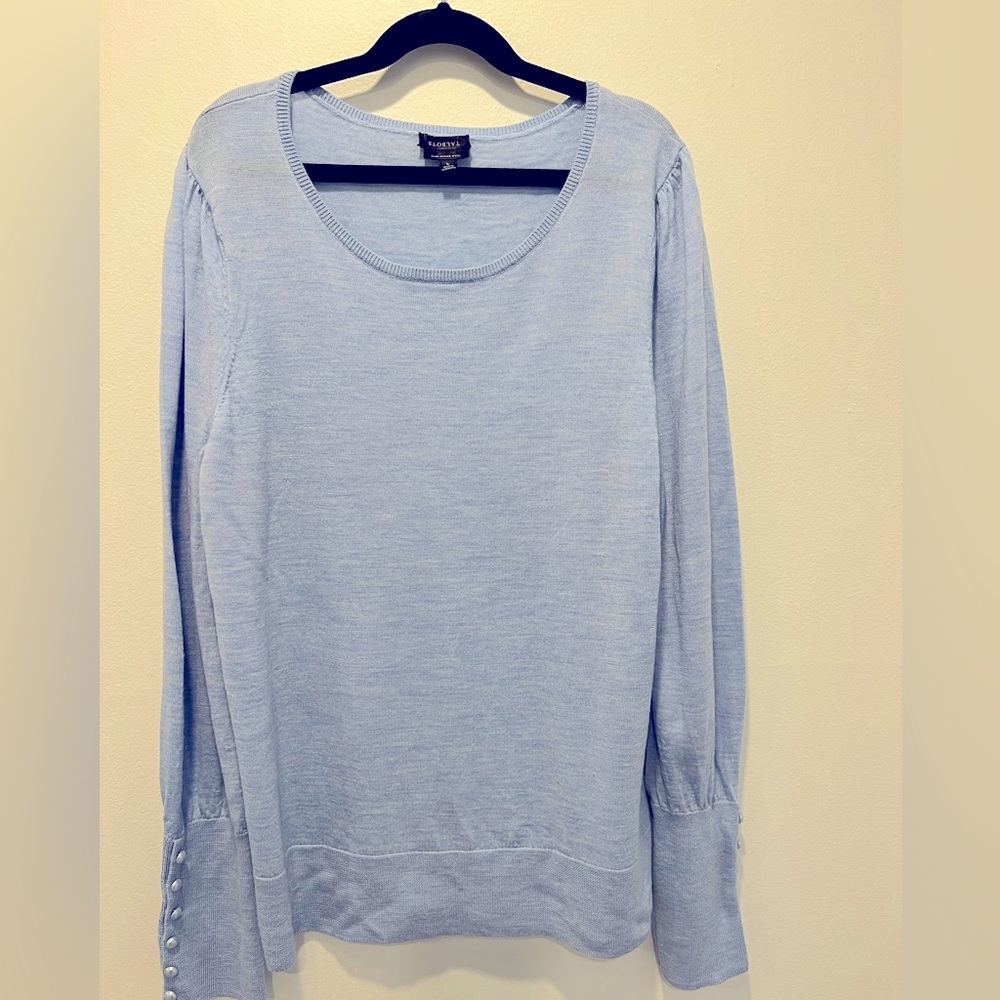 Talbots merino wool sweater with pearl sleeve detail- light blue size large